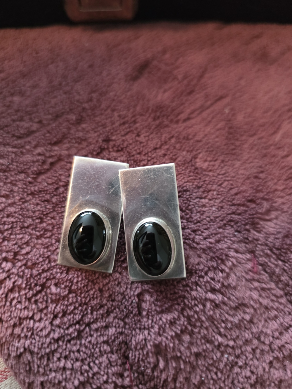 Sterling Silver Black Onyx Rectangular Pierced Earrings - Picture 2 of 2